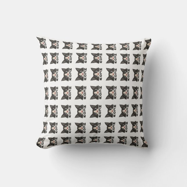 Meow Funny Tuxedo Cat is watching Pun  Throw Pillow (Front)