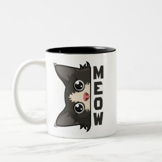 Meow Funny Tuxedo Cat is watching Pun Two-Tone Coffee Mug