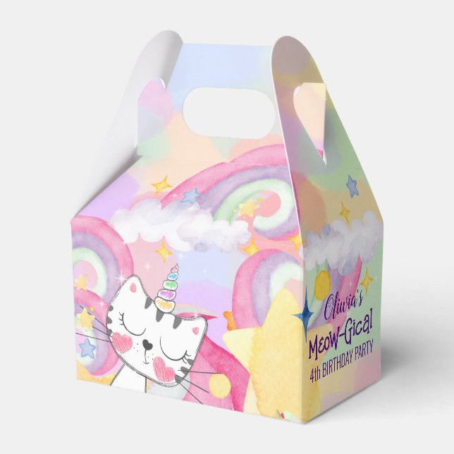 Meow-gical caticorn birthday Favor Box (Front Side)
