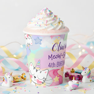 Meow-gical caticorn birthday paper cup