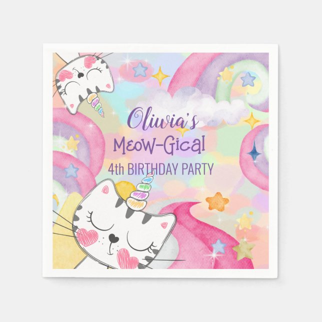 Meow-gical caticorn birthday paper napkin (Front)