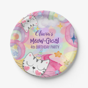 Meow-gical caticorn birthday paper plate