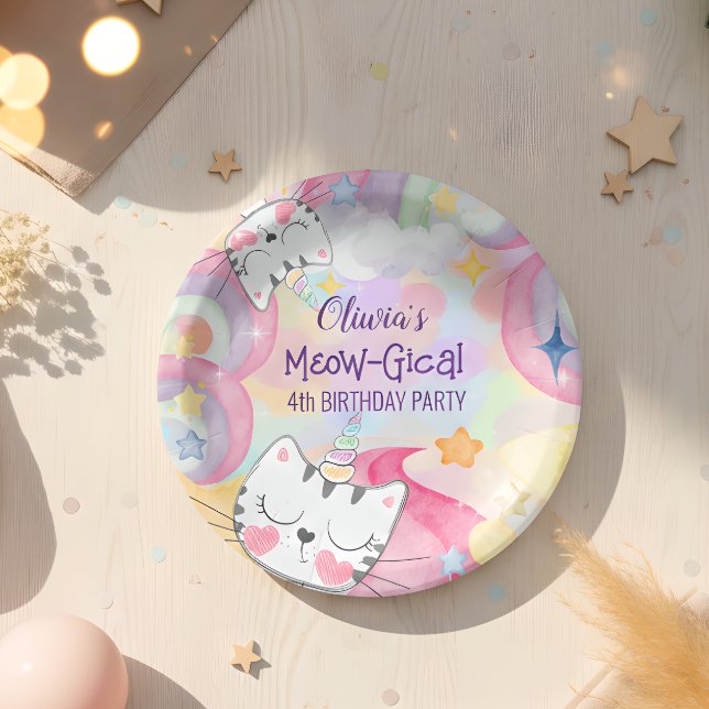Meow-gical caticorn birthday paper plate (Creator Uploaded)