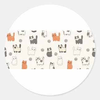 "Meow-gical Mornings" – Cute Kittens Seamless Patt Classic Round Sticker