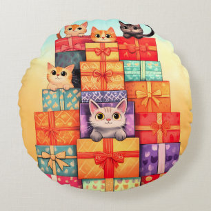 Meow Gift Birthday Tower Round Pillow