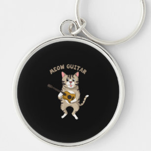 Meow Guitar Cute Cat Playing Guitar Funny Kitties Keychain