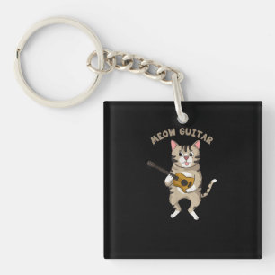 Meow Guitar Cute Cat Playing Guitar Funny Kitties Keychain