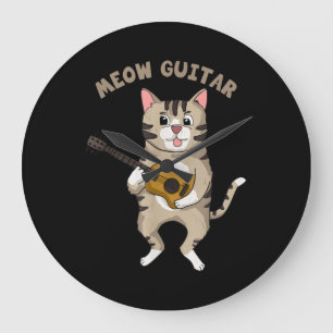 Meow Guitar Cute Cat Playing Guitar Funny Kitties Large Clock