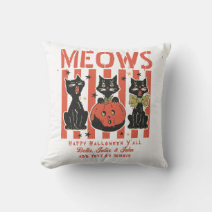 Meow Halloween Black Cat Pet Shop Trick Or Treat Throw Pillow