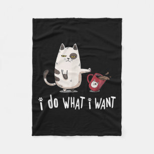 Meow I Do What I Want Vintage Black Cat Red Cup Fu Fleece Blanket