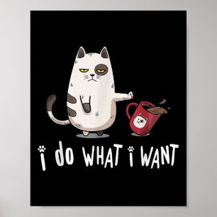 Meow I Do What I Want Vintage Black Cat Red Cup Fu Poster