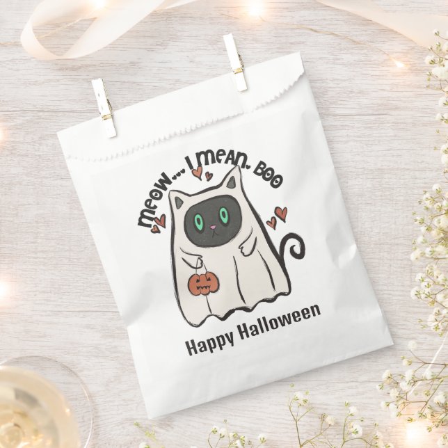 Meow I Mean Boo Cat Ghost Happy Halloween Favour Bag (Clipped)