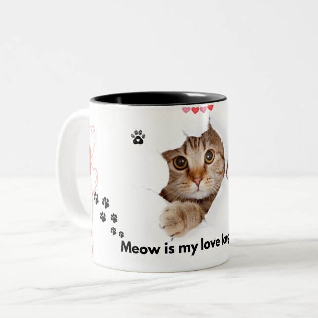Meow Is My Love Language – Cute Cat Mug for Cat Lo (Front Left)