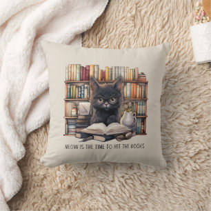 Meow Is The Time To Hit The Books Throw Pillow