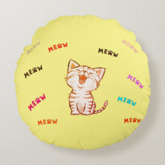 Meow Kitten Print Round Pillow