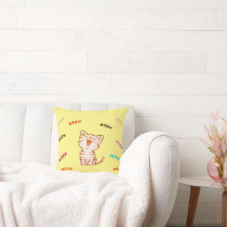 Meow Kitten Print Throw Pillow