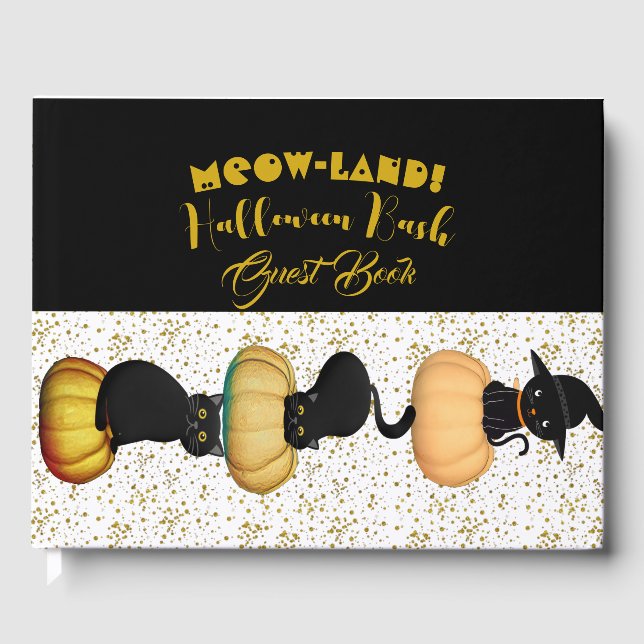 MEOW Land Halloween Bash Black Cats Gold Glitter Guest Book (Front)