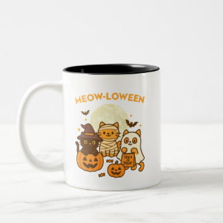 Meow-loween – Cute Halloween Cat Costume Design Two-Tone Coffee Mug