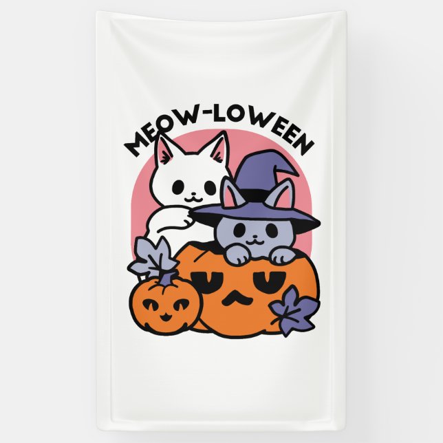 Meow-Loween - Cute Halloween Cat Design Banner (Vertical)