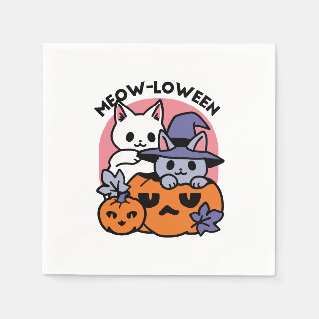 Meow-Loween - Cute Halloween Cat Design Napkin (Front)