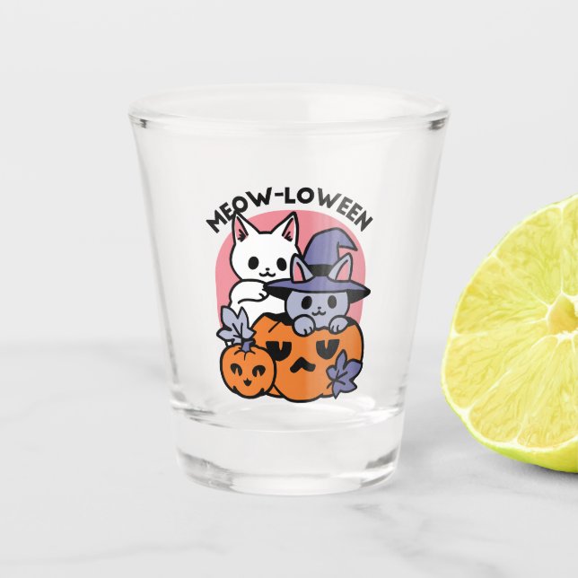Meow-Loween - Cute Halloween Cat Design Shot Glass (Front)