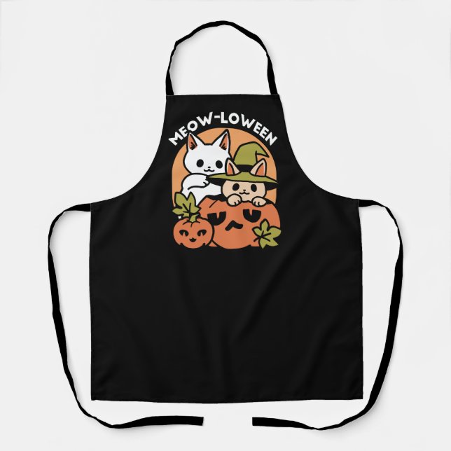 Meow-Loween - Festive Halloween Cat Design Apron (Front)