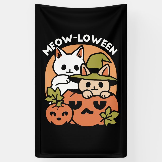 Meow-Loween - Festive Halloween Cat Design Banner (Vertical)