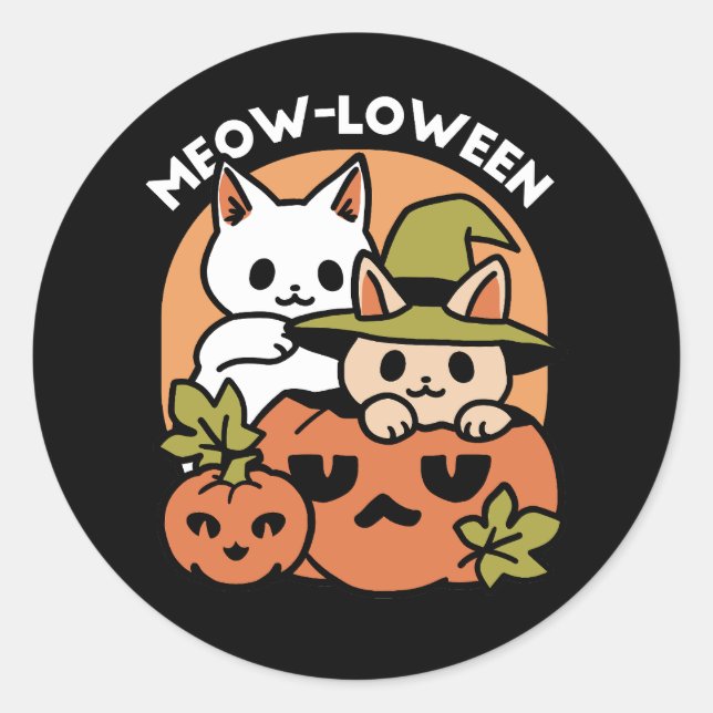 Meow-Loween - Festive Halloween Cat Design Classic Round Sticker (Front)