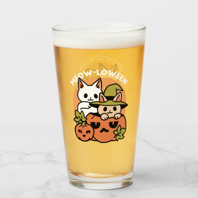 Meow-Loween - Festive Halloween Cat Design Glass (Front Filled)