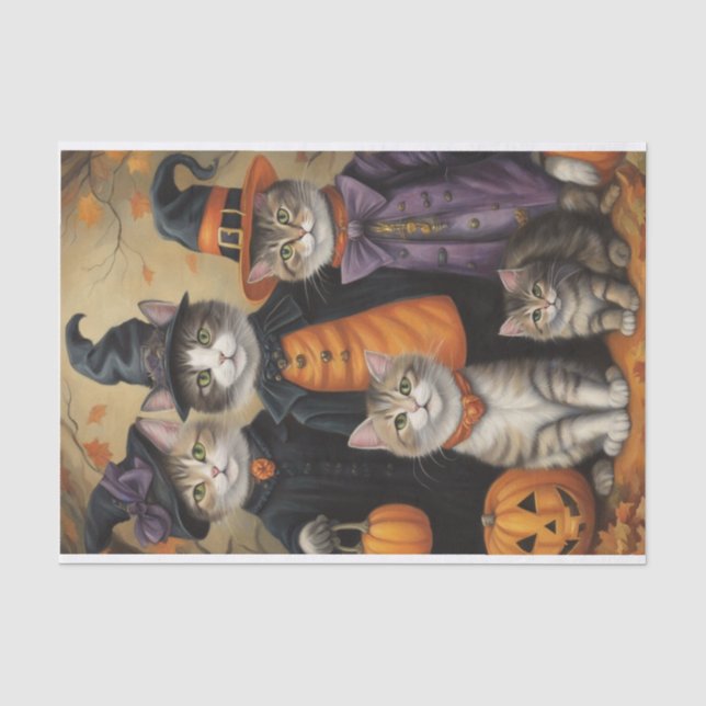 Meow-loween: Trick-or-Treaters Cats Decoupage  Tissue Paper (Front)