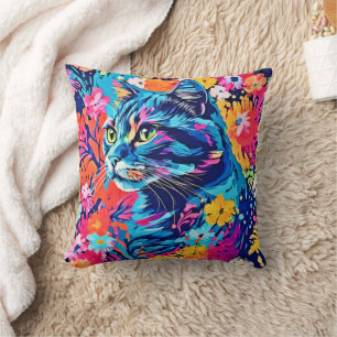 Meow Masterpieces: Optimal Cat Paint Art Throw Pillow