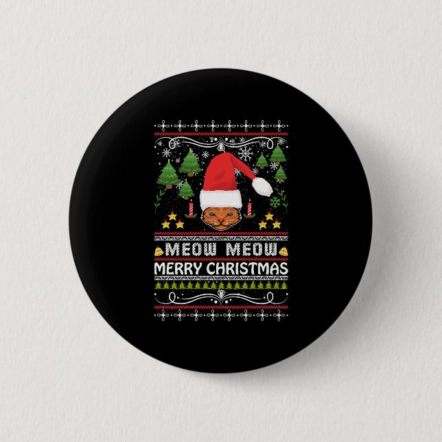 Meow Meow Ugly Christmas Sweater 2 Inch Round Button (Front)