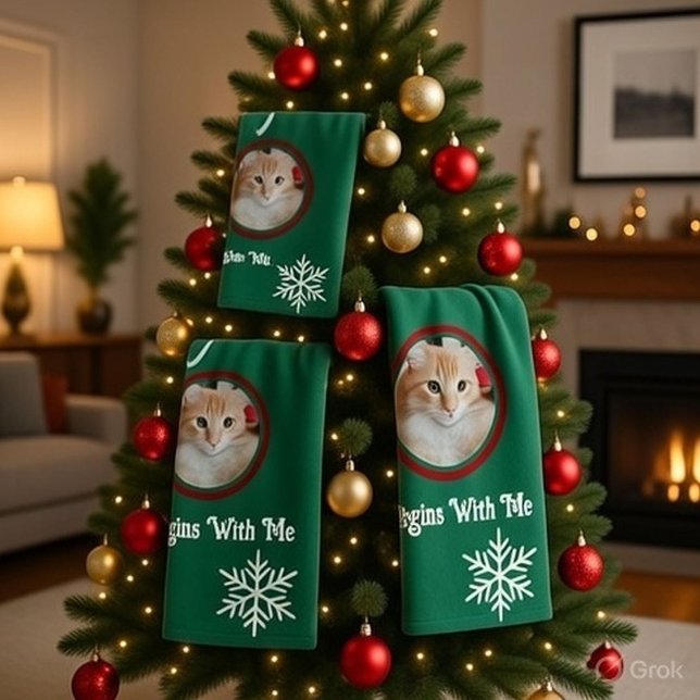 Meow Merry Christmas Photo Customize Bath Towel Se (Creator Uploaded)