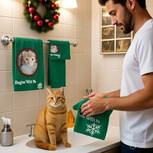 Meow Merry Christmas Photo Customize Bath Towel Se