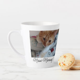 Meow Morning , photo,text, back text, replacable Latte Mug