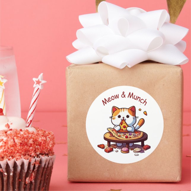 Meow & Munch Cute Pizza Cat Sticker (Fête)