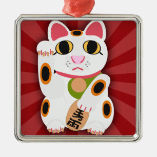 Meow Now Lucky Cat Metal Ornament