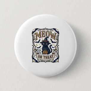 Meow Or Treat Cat Halloween Spooky Cat Vintage Vec 2 Inch Round Button