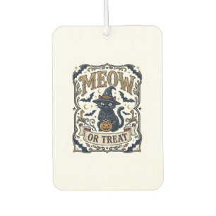 Meow Or Treat Cat Halloween Spooky Cat Vintage Vec Air Freshener