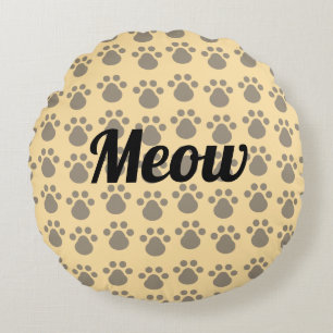 Meow, Paw Prints Round Pillow