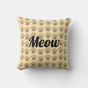 Meow, Paw Prints Throw Pillow
