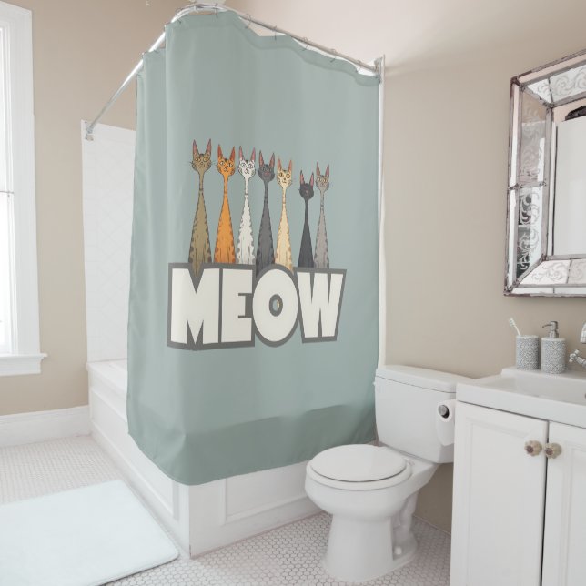 Meow Peeking Cats Funny Sage Green Cat Lover Print (In Situ)