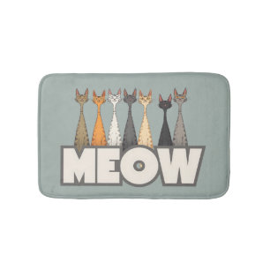 Meow Peeking Cats Funny Sage Green Cat Lover Print Bath Mat