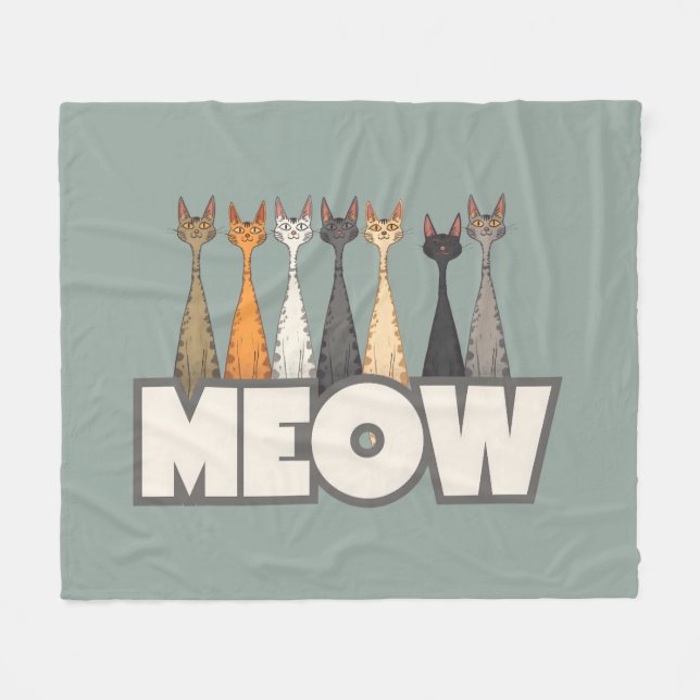 Meow Peeking Cats Funny Sage Green Cat Lover Print Fleece Blanket (Front (Horizontal))