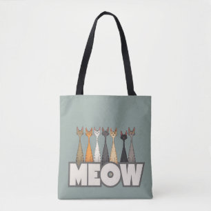 Meow Peeking Cats Funny Sage Green Cat Lover Print Tote Bag