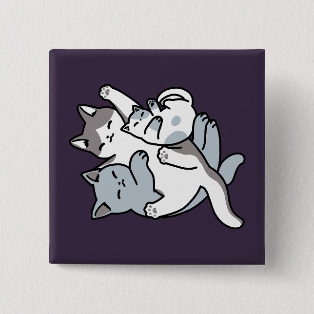 Meow Pounce Snuggle – Cute Sleeping Cats 2 Inch Square Button (Front)