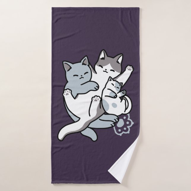Meow Pounce Snuggle – Cute Sleeping Cats Bath Towel (Bath Towel)