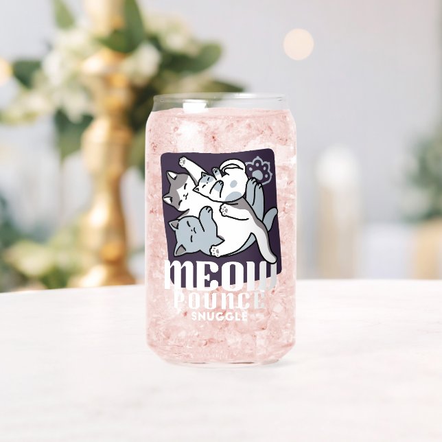 Meow Pounce Snuggle – Cute Sleeping Cats Can Glass (Insitu (Wedding))