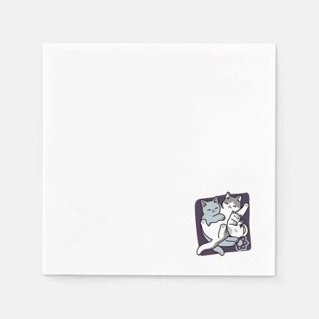 Meow Pounce Snuggle – Cute Sleeping Cats Napkin (Front)
