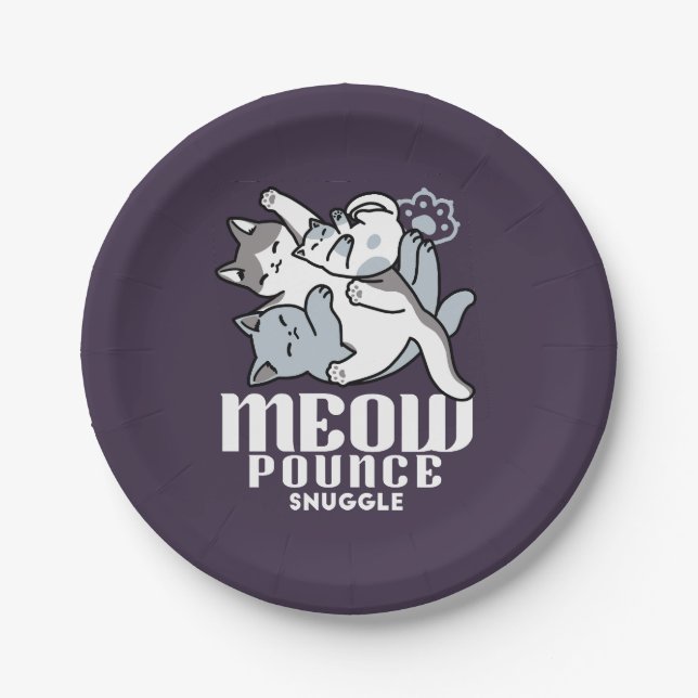 Meow Pounce Snuggle – Cute Sleeping Cats Paper Plate (Front)